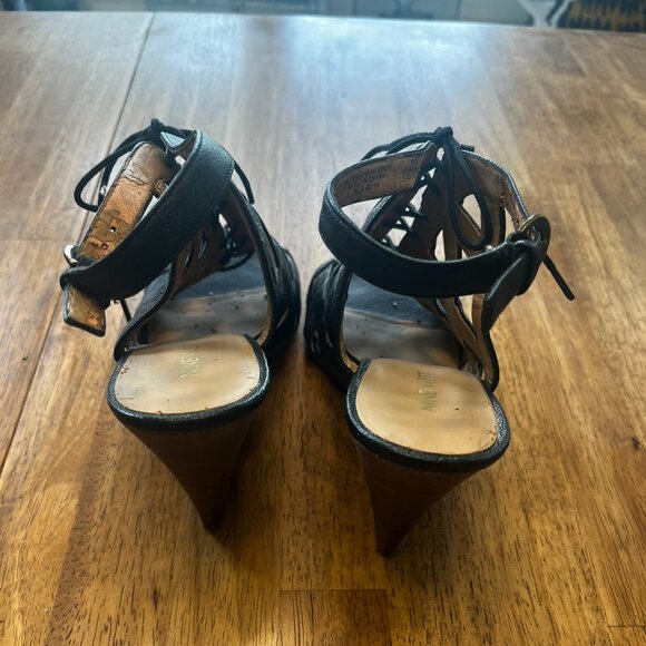 Nine West Black Lace Up Wedges Sz 10 1/2 - Picture 3 of 7